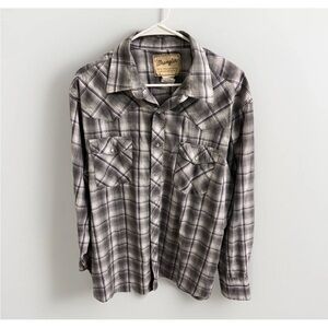 Wrangler Western Fashion Pearl Snap Plaid Men's Shirt, EUC, XL-gray blue